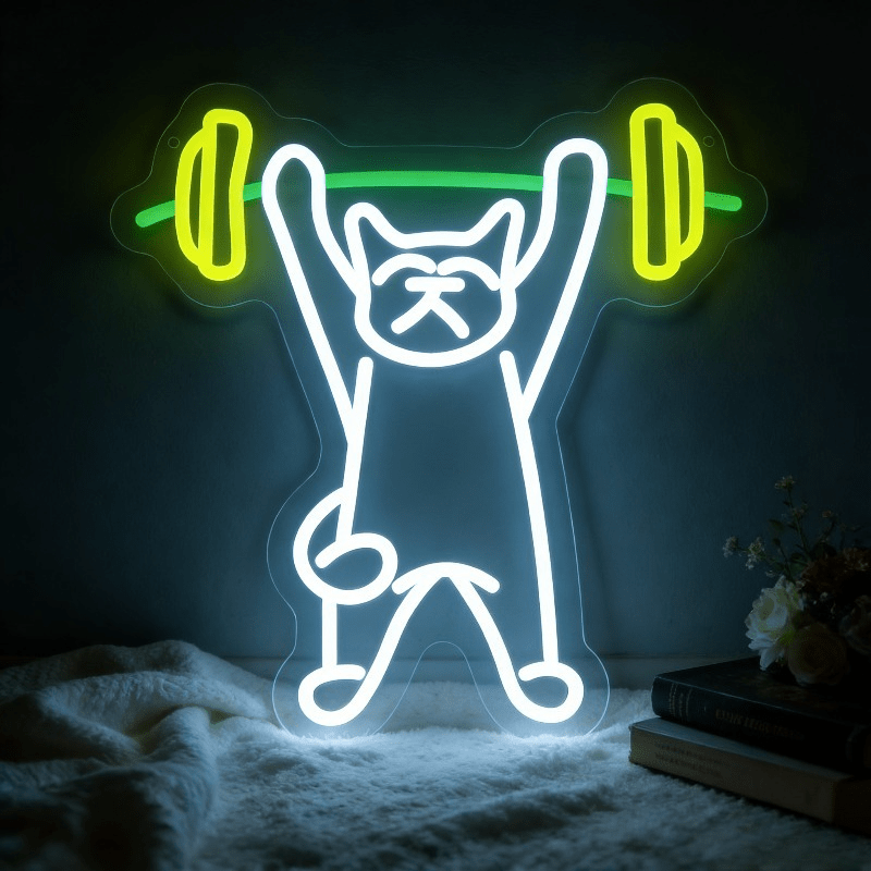 Home Gym Neon Sign - 고양이 역도 네온사인 LED 야간 조명