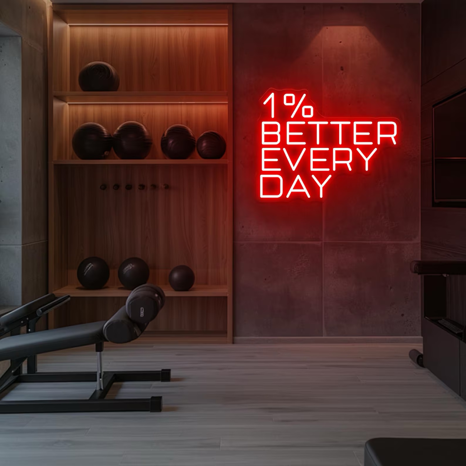 Home Gym Neon Sign - 매일 조금씩 더 나은 모습을 보여주는