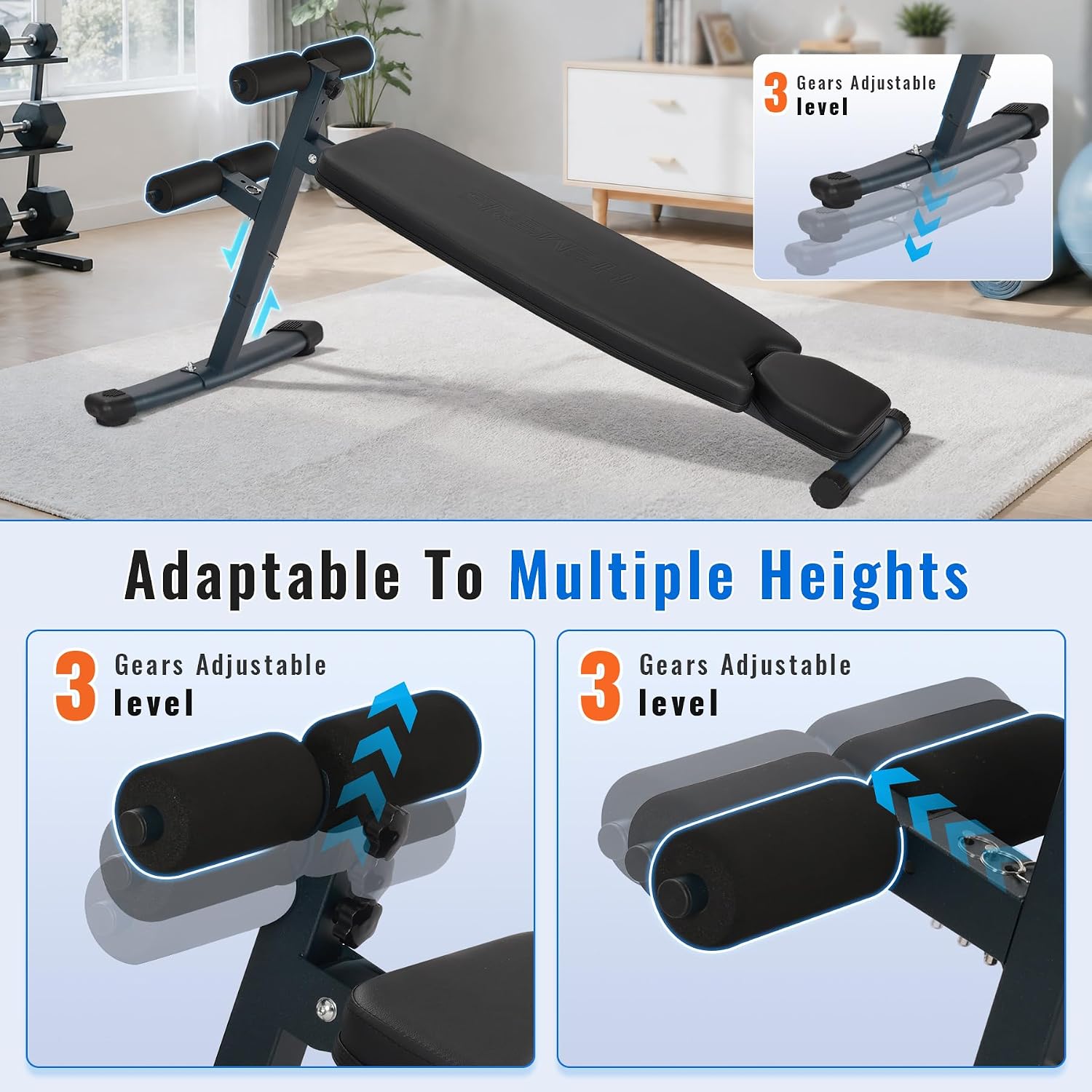 3단계로 높이 조절이 가능한 복근 운동 벤치, 가정용  - Home Gym Equipment Set 리뷰 및 가격