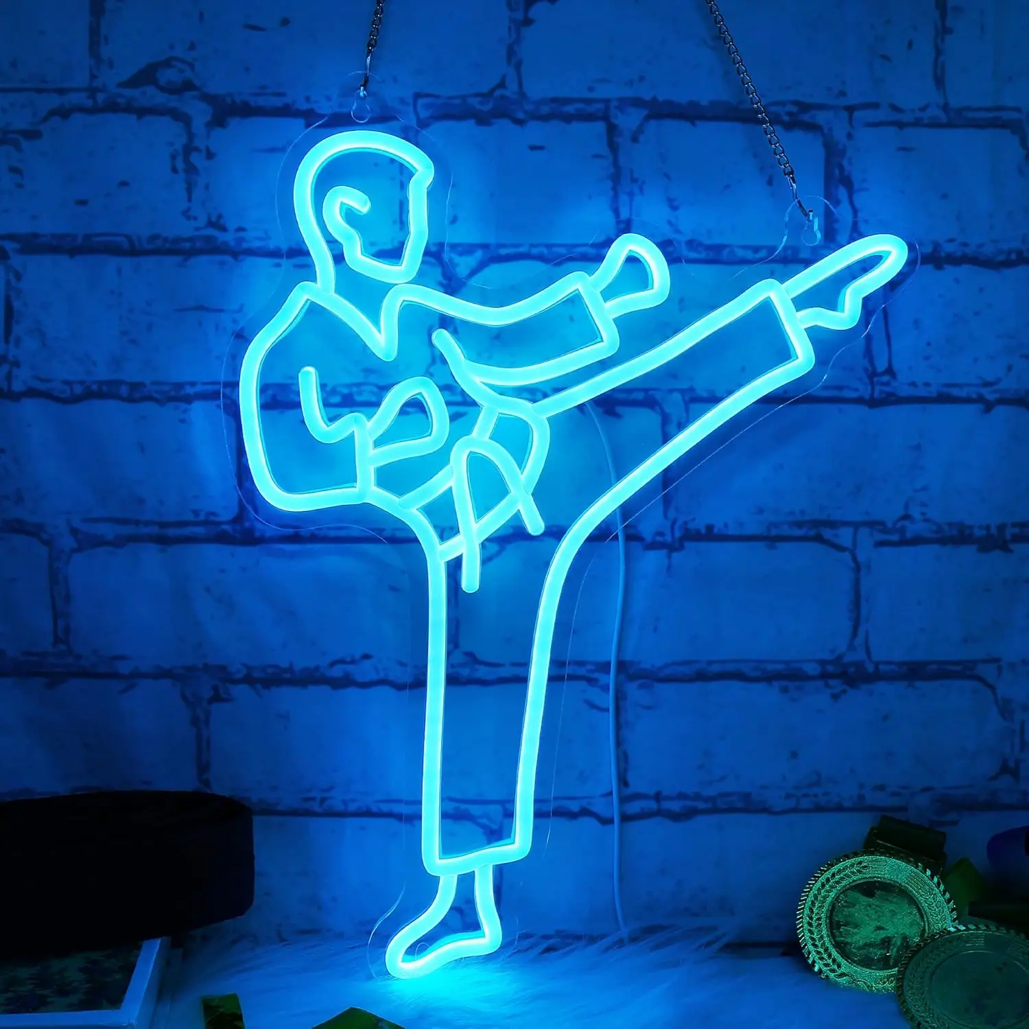 가라테맨 네온사인, 파란색 LED 벽 장식, USB 전 - Home Gym Neon Sign 리뷰 및 가격
